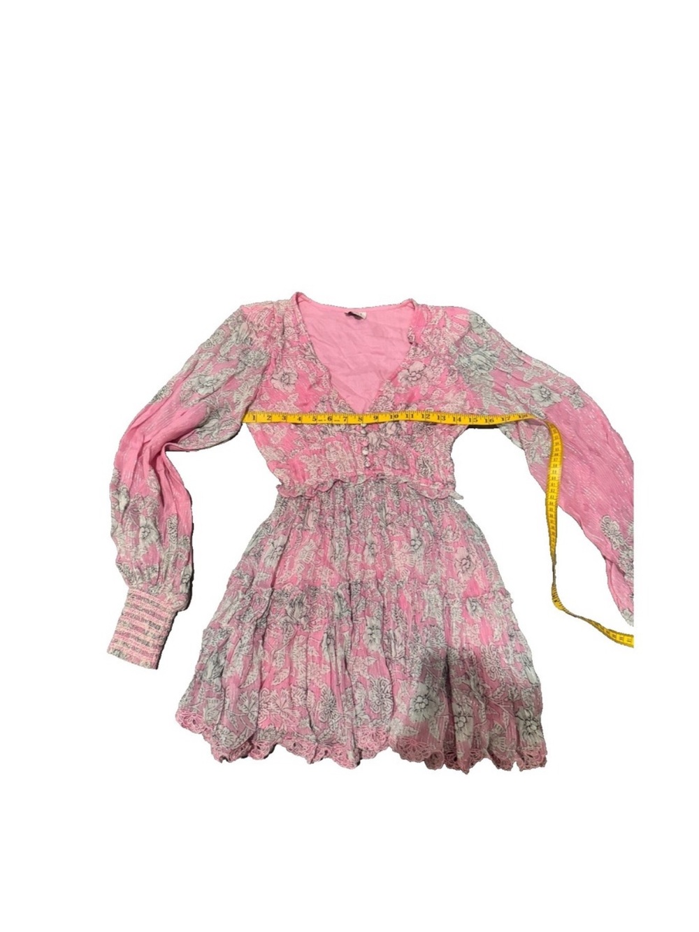 Pink Floral Tiered Long-Sleeve Mini Dress - Picture 4 of 8